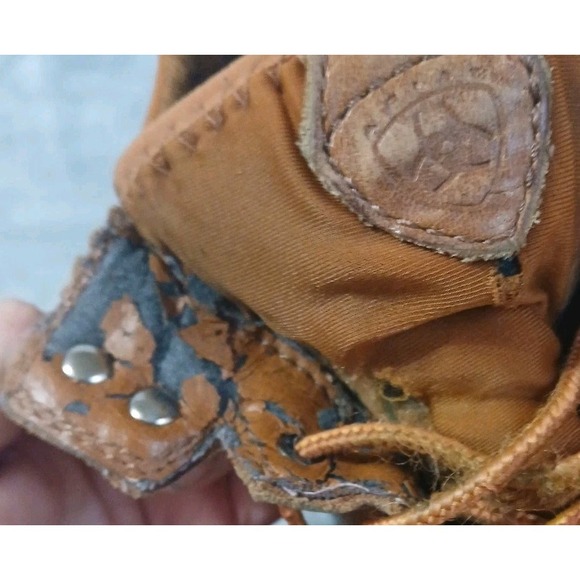 Ariat Tan Leather Ostrich Womens Boots 6 M Lace Up Western 16303 Farm Work READ - Picture 12 of 16